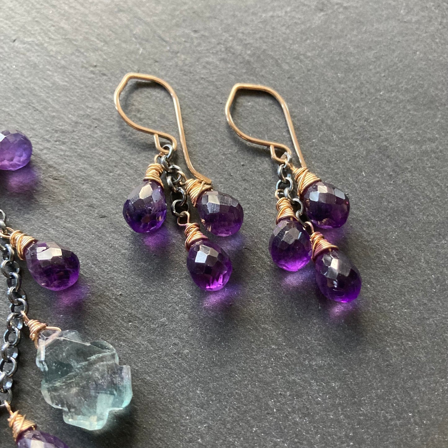 Amethyst & Mixed Metal Cascade Earrings