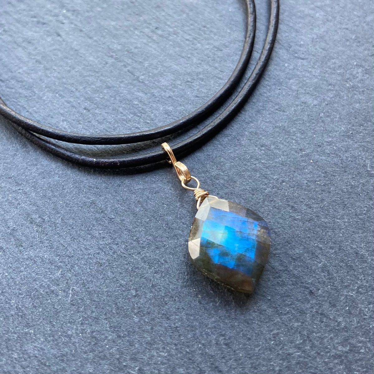 Labradorite & Gold Leather Choker