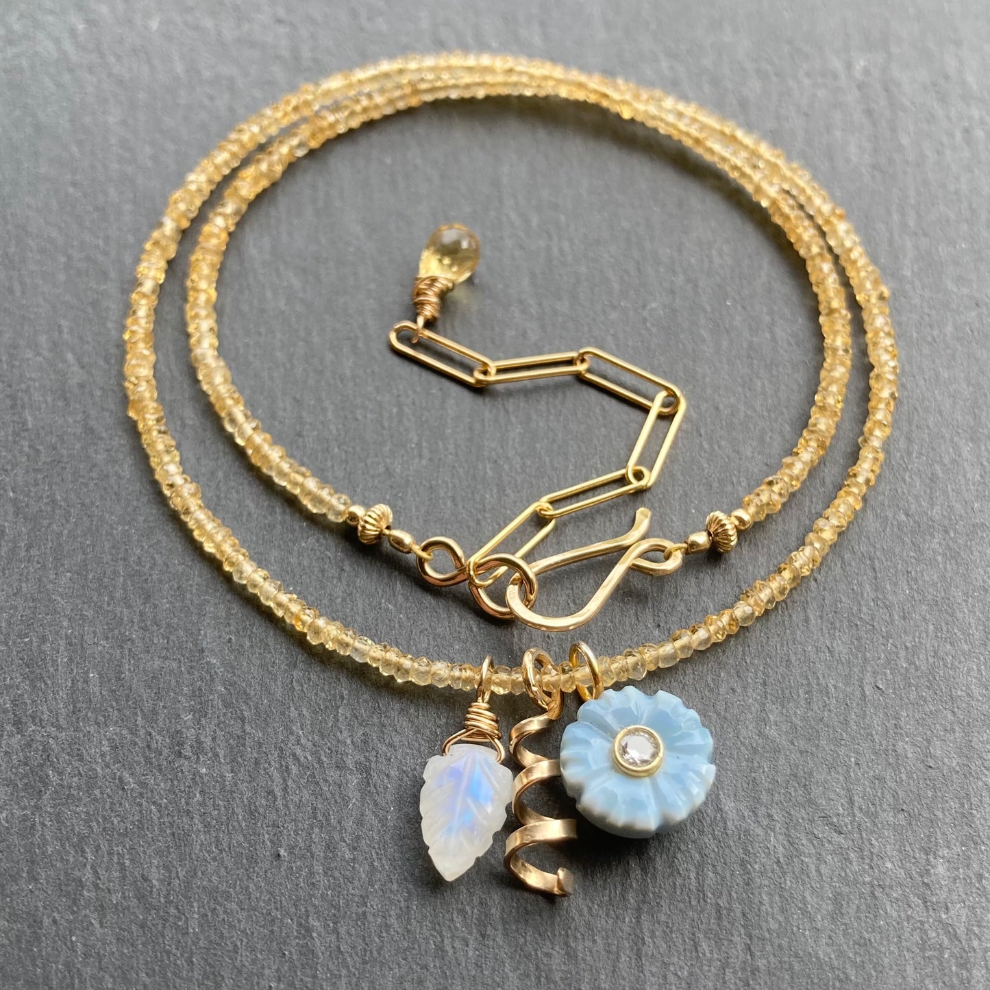 Citrine, Blue Opal & Gold Charm Choker