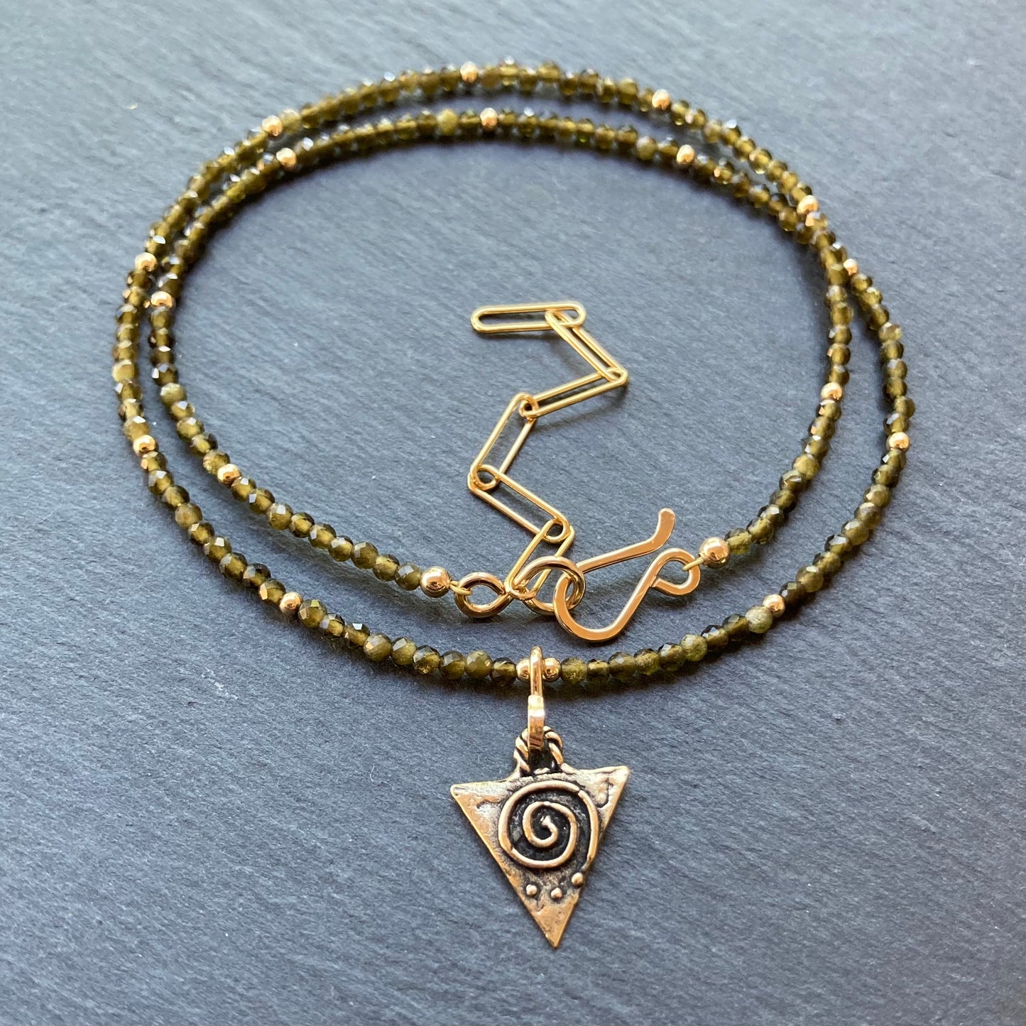 Golden Osidian, Gold & Bronze Celtic Triskele Pendant Choker