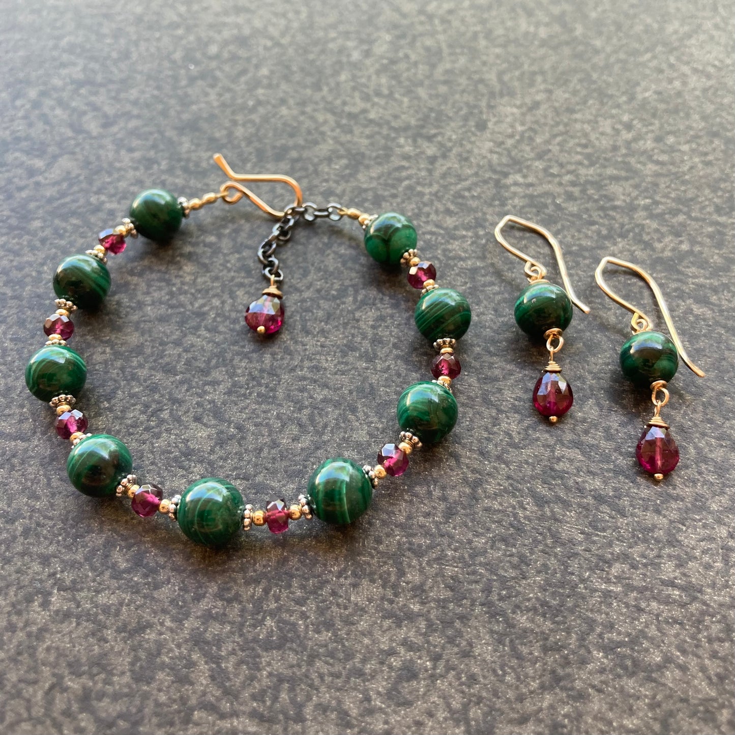 Malachite, Rhodolite & Mixed Metal Bracelet