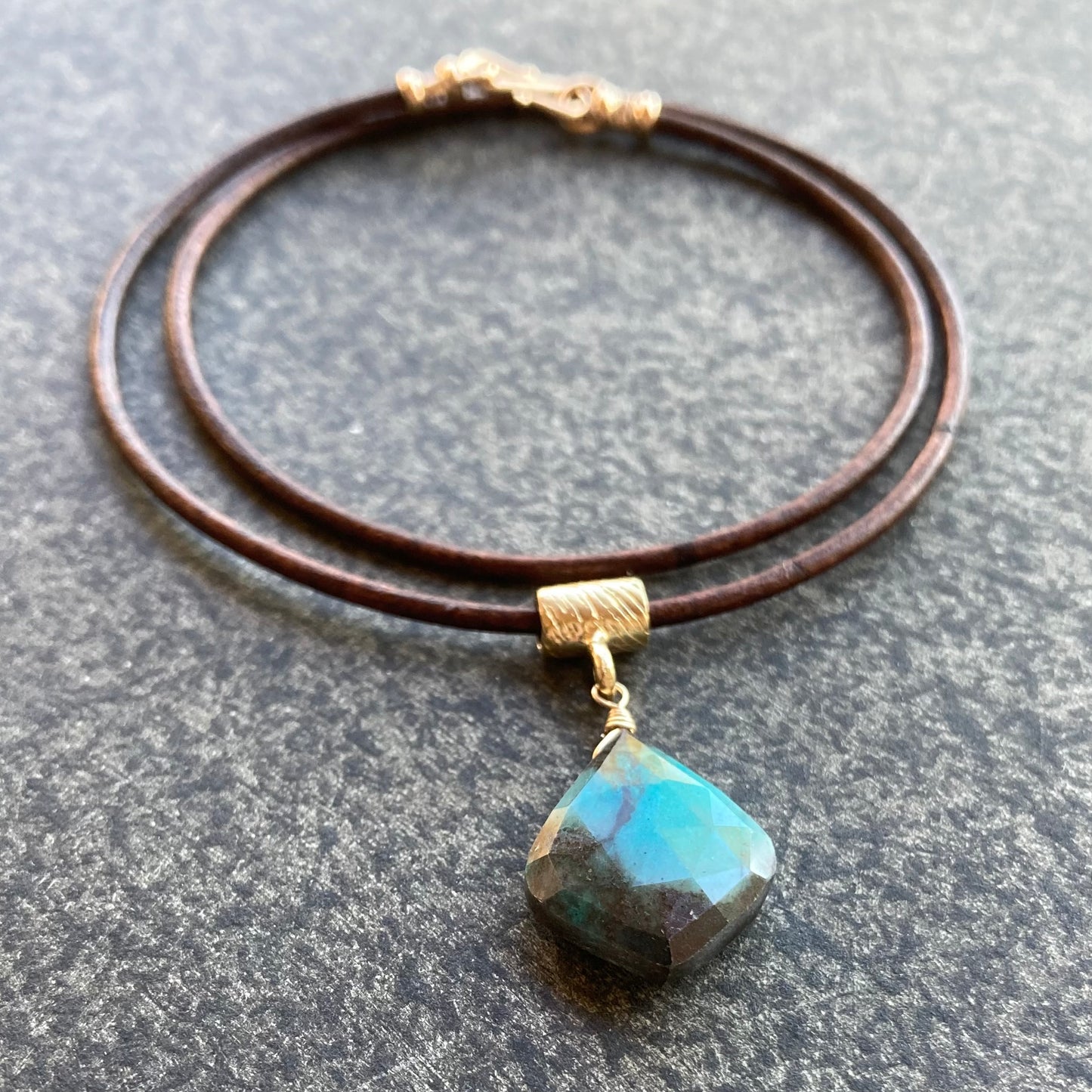 Chrysocolla & Bronze Leather Choker