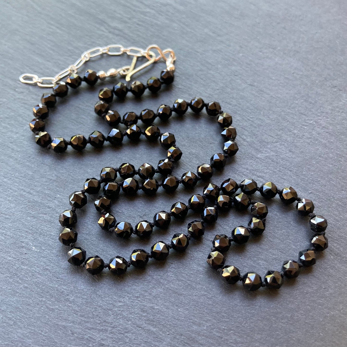 Black Spinel Hand Knotted Silk Necklace