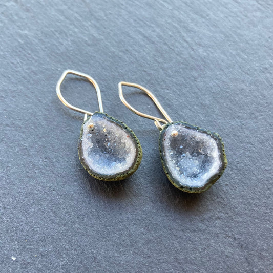 White Druzy Tabasco Geode & Sterling Silver Earrings