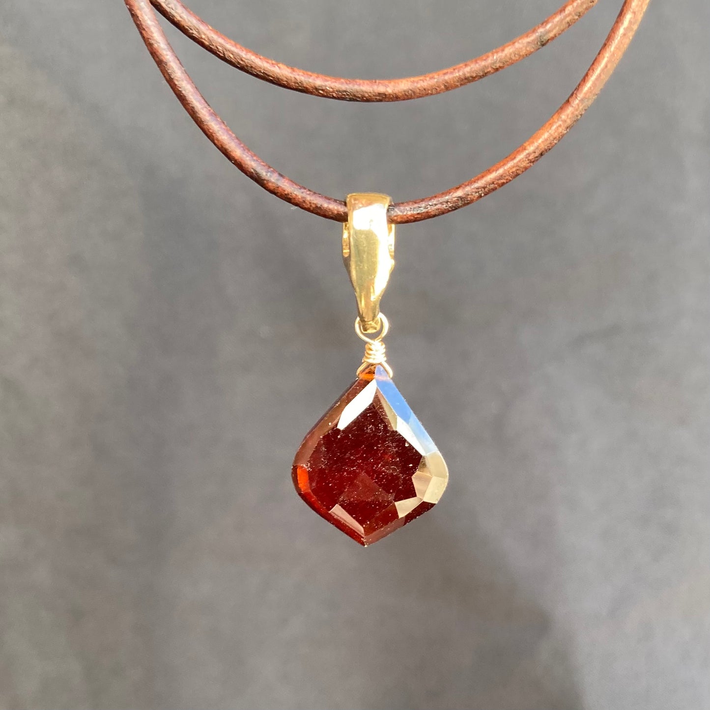 Hessonite Garnet & Bronze Leather Choker