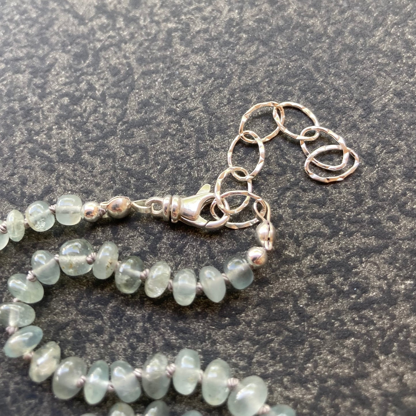 Moss Aquamarine Hand Knotted Silk Necklace