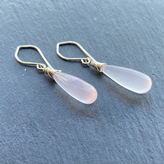 Rose Quartz & Sterling Silver Long Drop Earrings