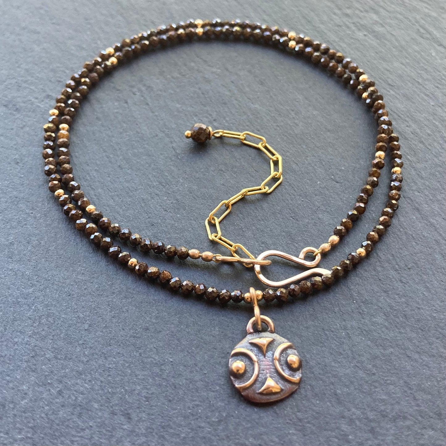 Bronzite, Gold & Bronze Tribal Pendant Choker