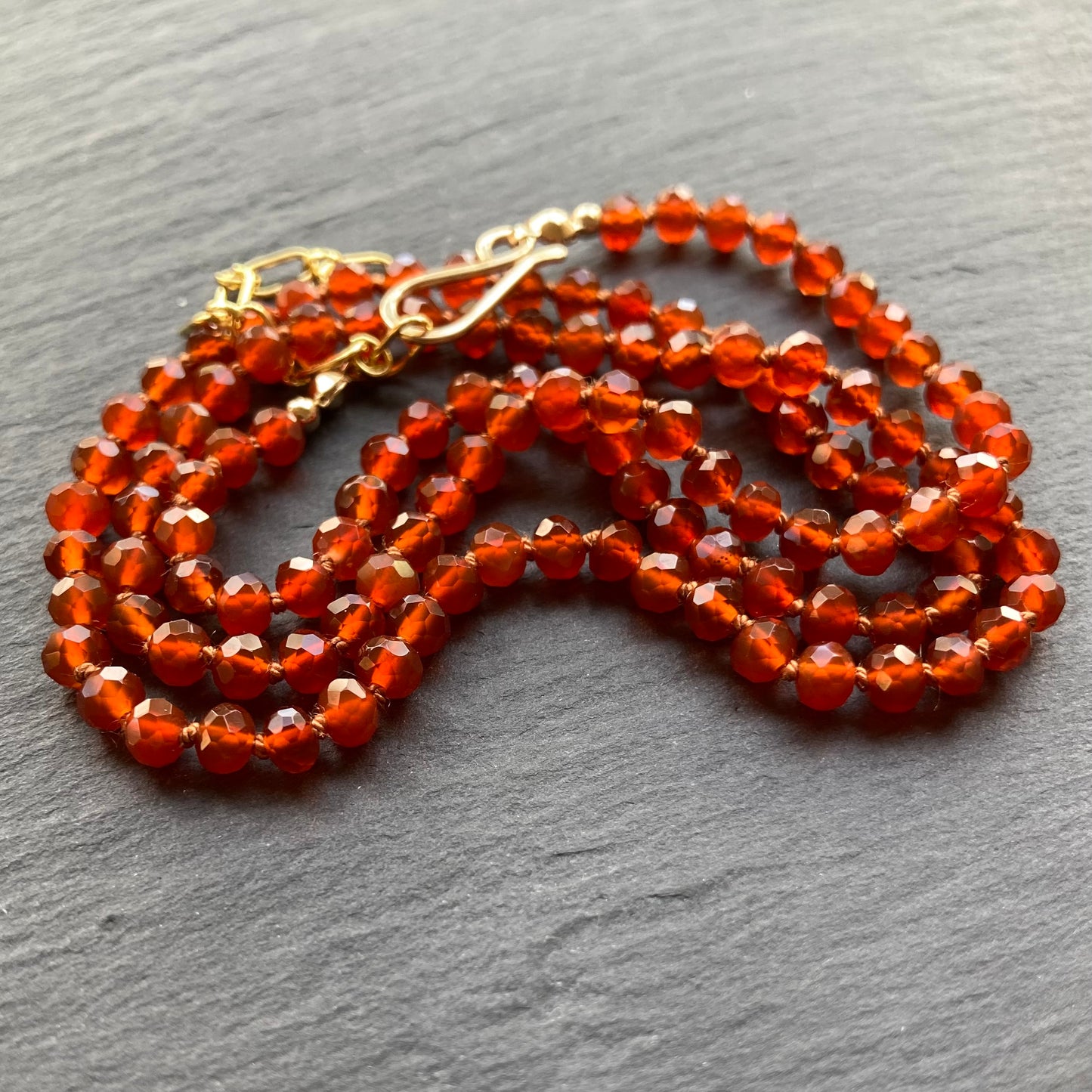 Red Agate Hand Knotted Silk Necklace