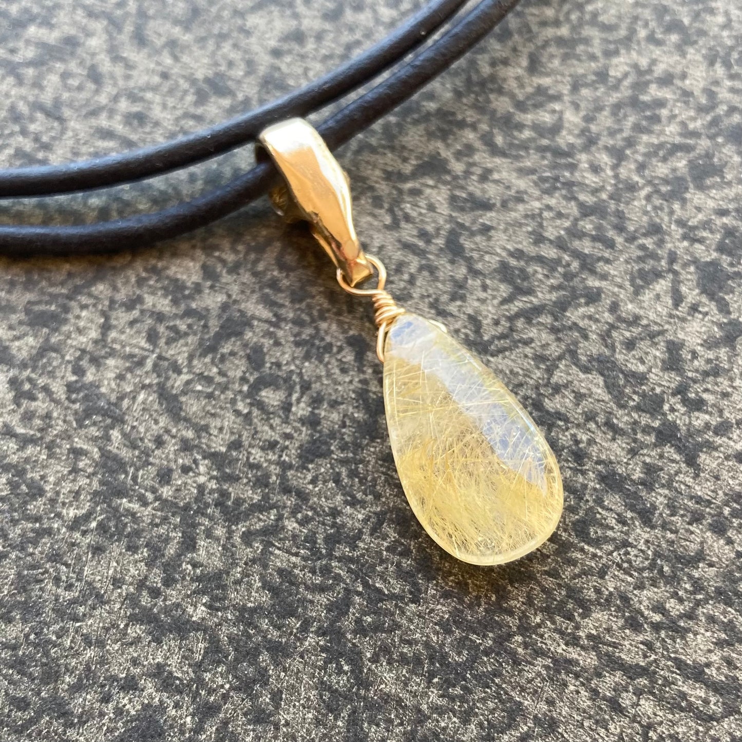 Golden Rutilated Quartz & Bronze Leather Choker