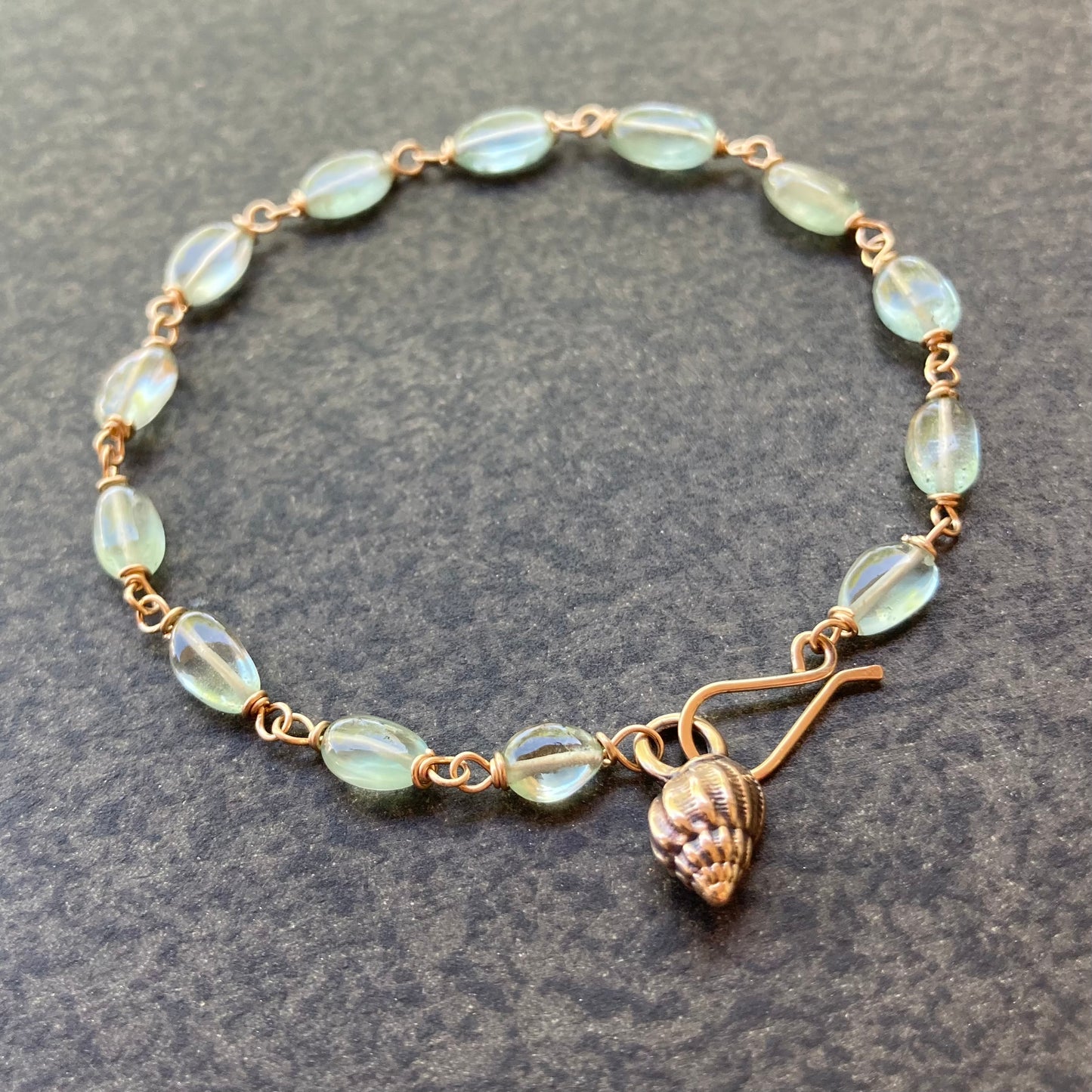 Moss Aquamarine, Gold & Bronze Wentletrap Bracelet