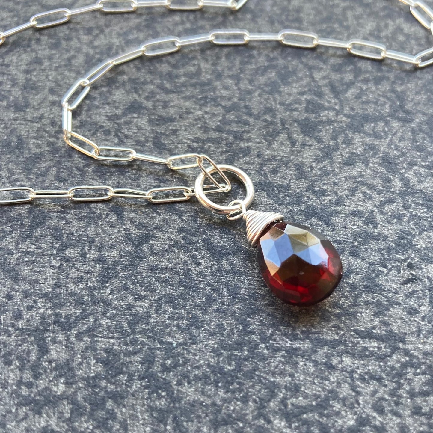 Mozambique Garnet & Sterling Silver Pendant Necklace