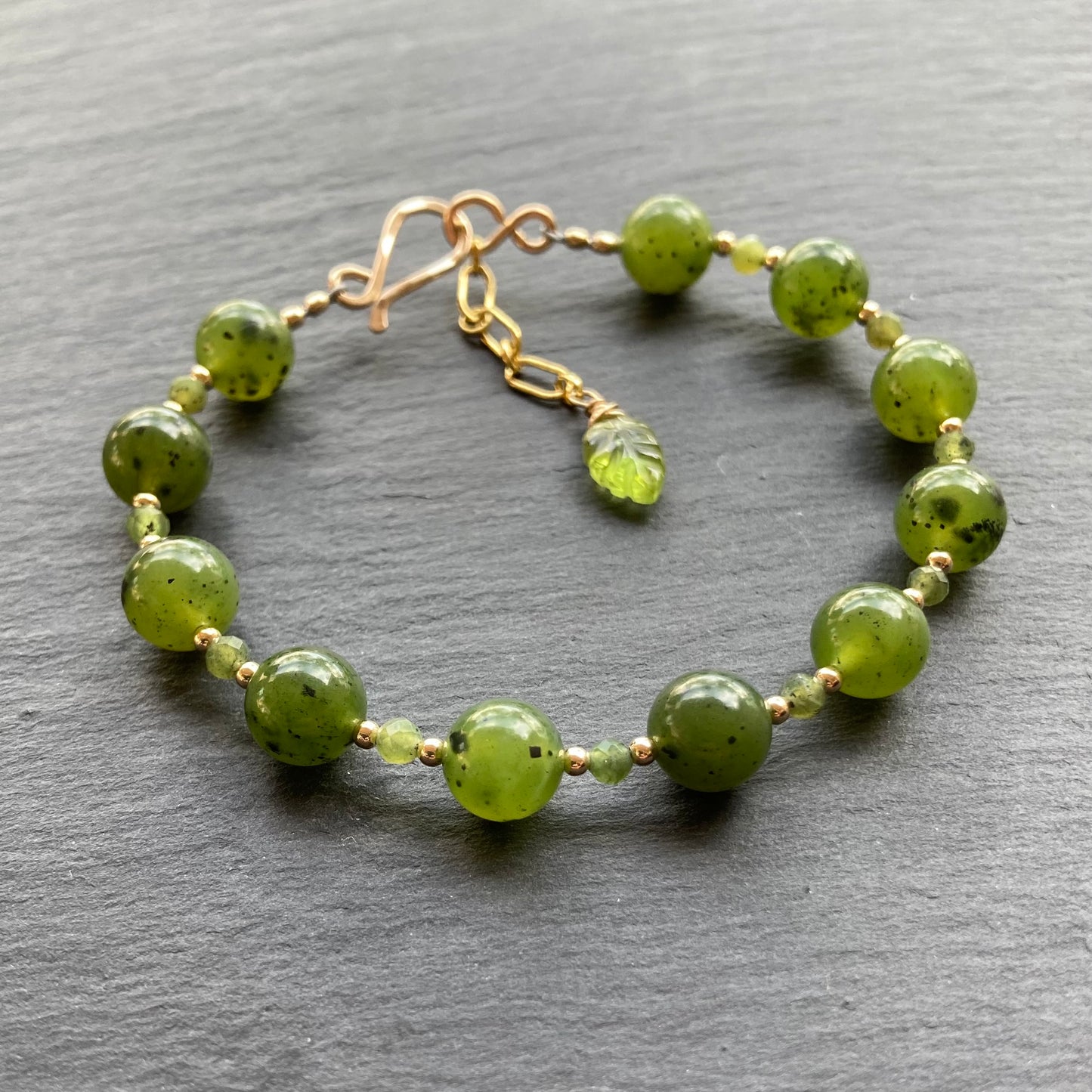 Nephrite Jade & Gold Bracelet
