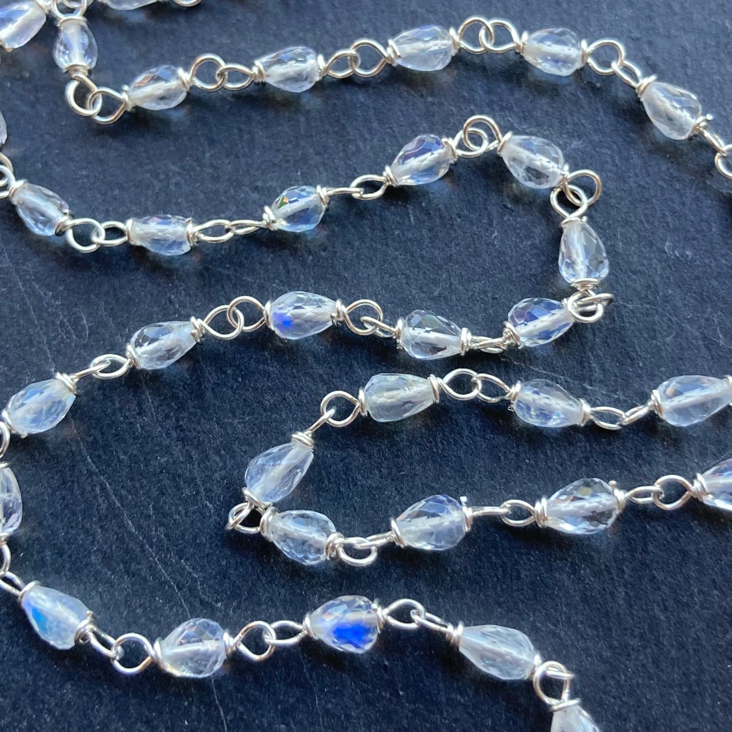 Rainbow Moonstone & Sterling Silver Moon Drops Necklace