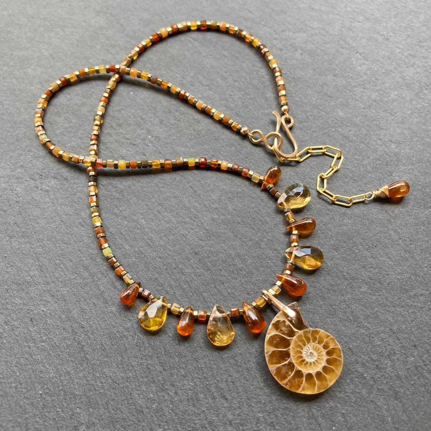 Australian Fire Opal & Ammonite Charm Choker