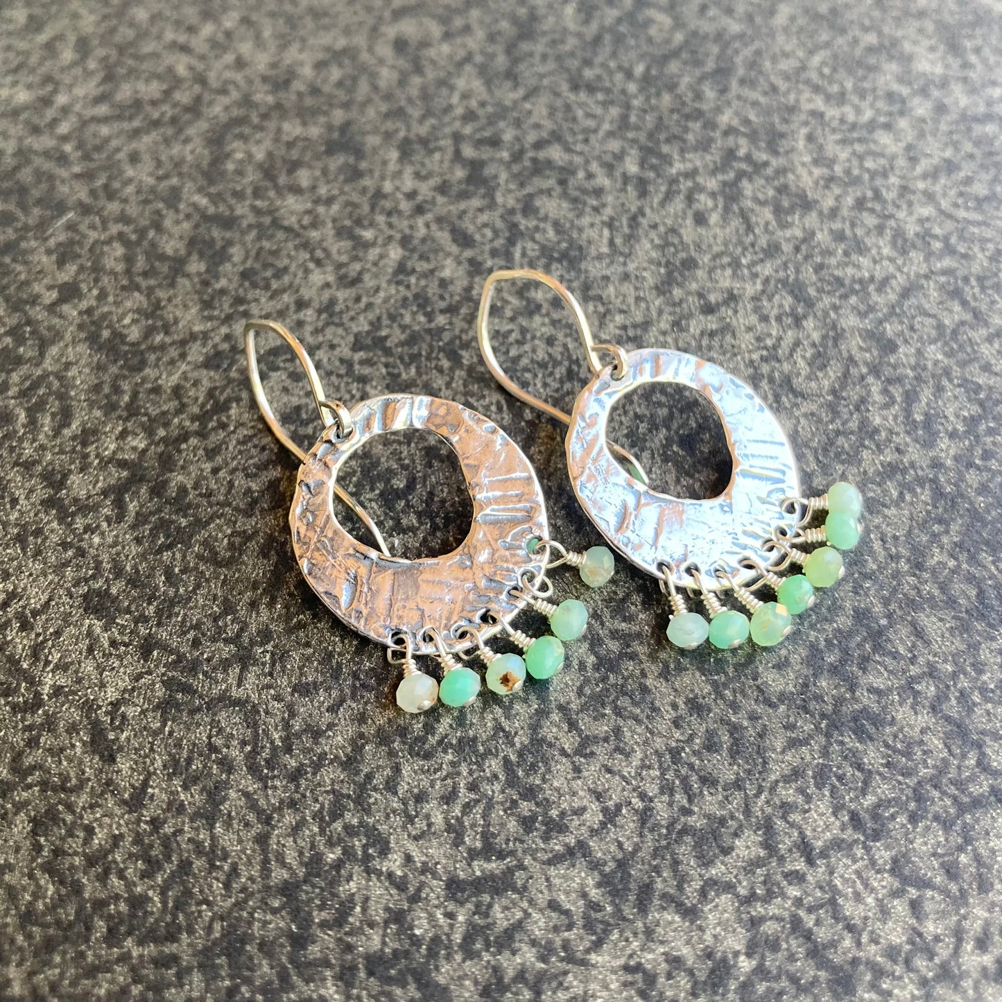 Chrysoprase & Sterling Silver Fringe Hoops