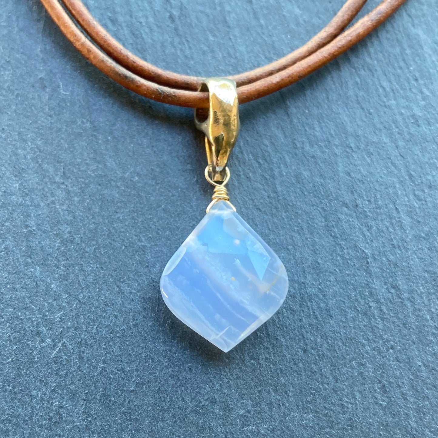 Blue Lace Agate & Bronze Leather Choker
