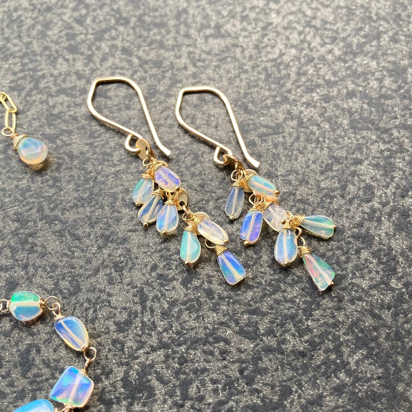 Ethiopian Opal & Gold Cascade Earrings