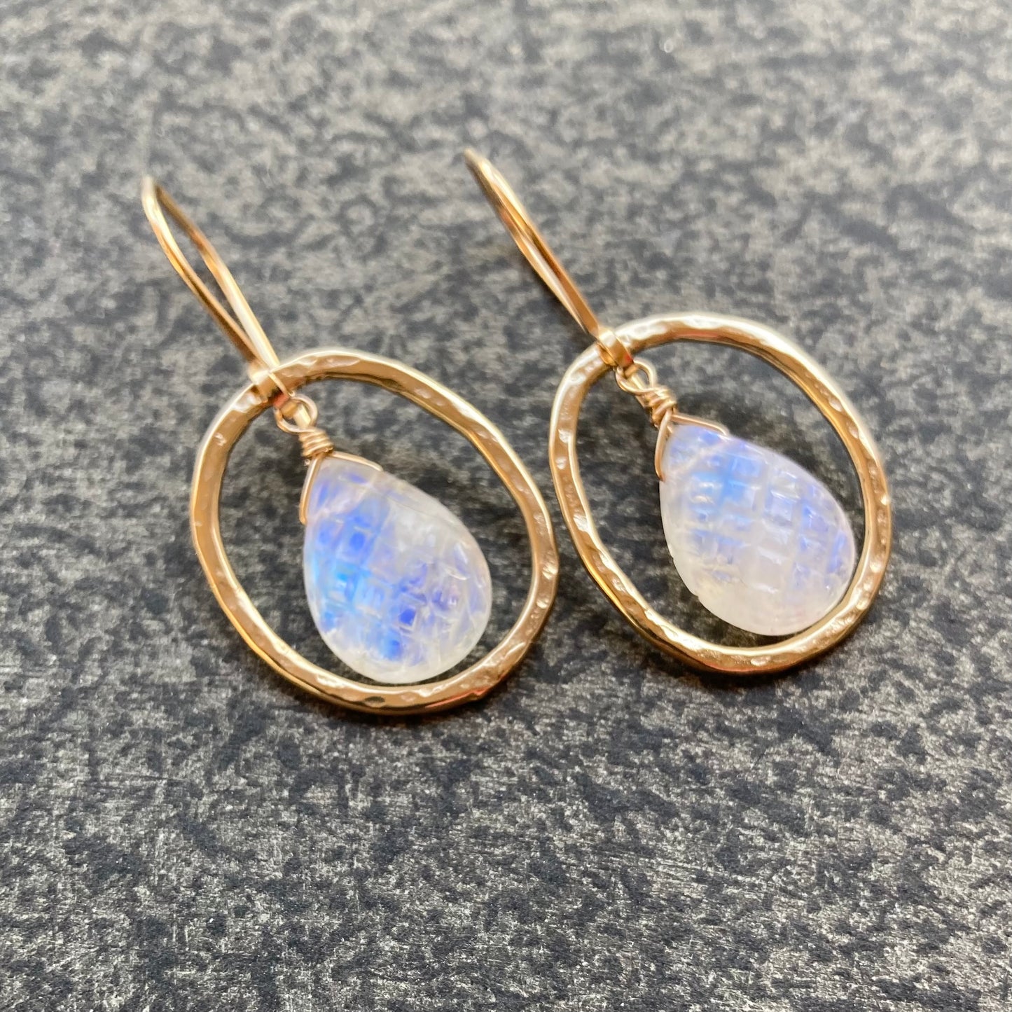 Rainbow Moonstone & Bronze Hoops