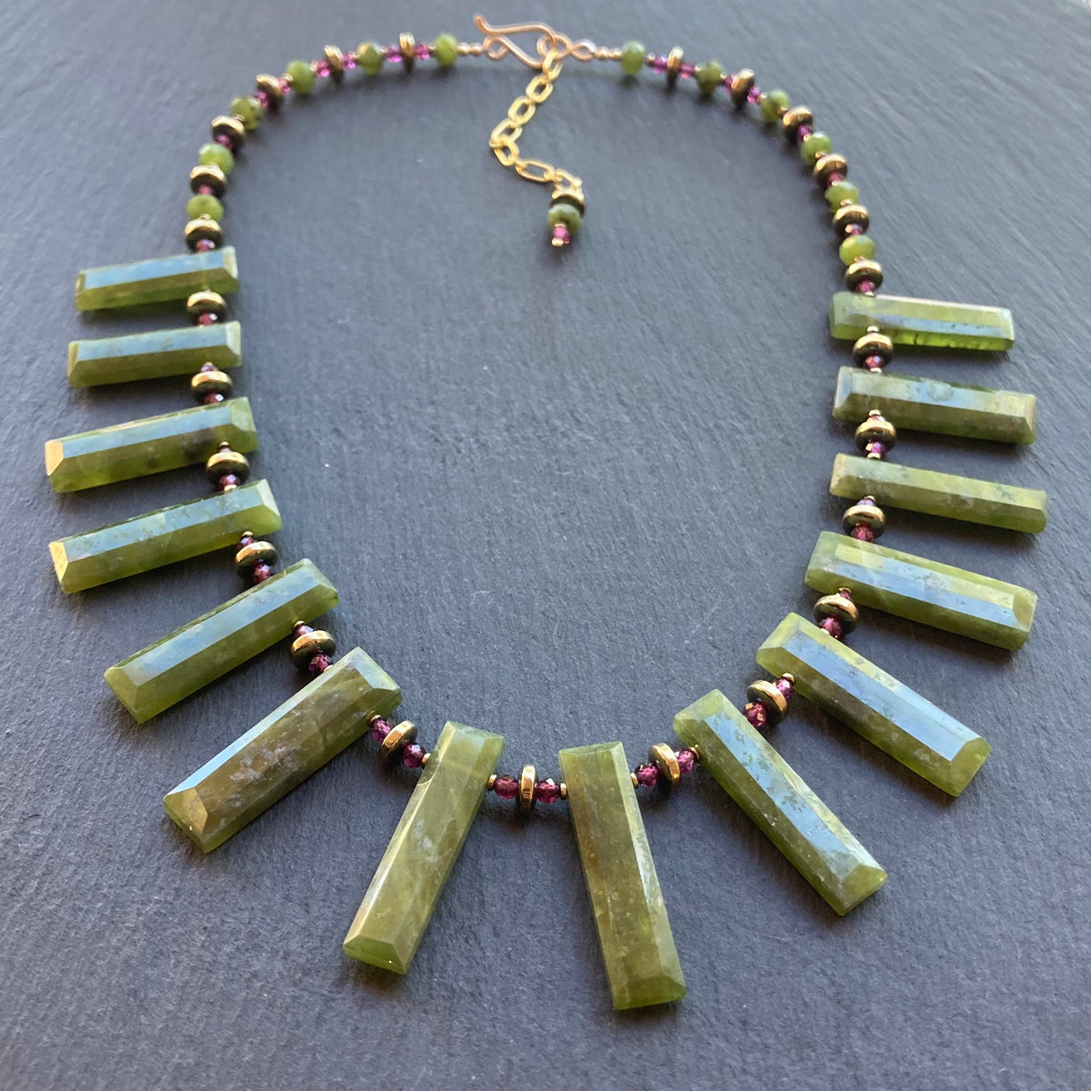 Vesuvianite & Purple Garnet Necklace