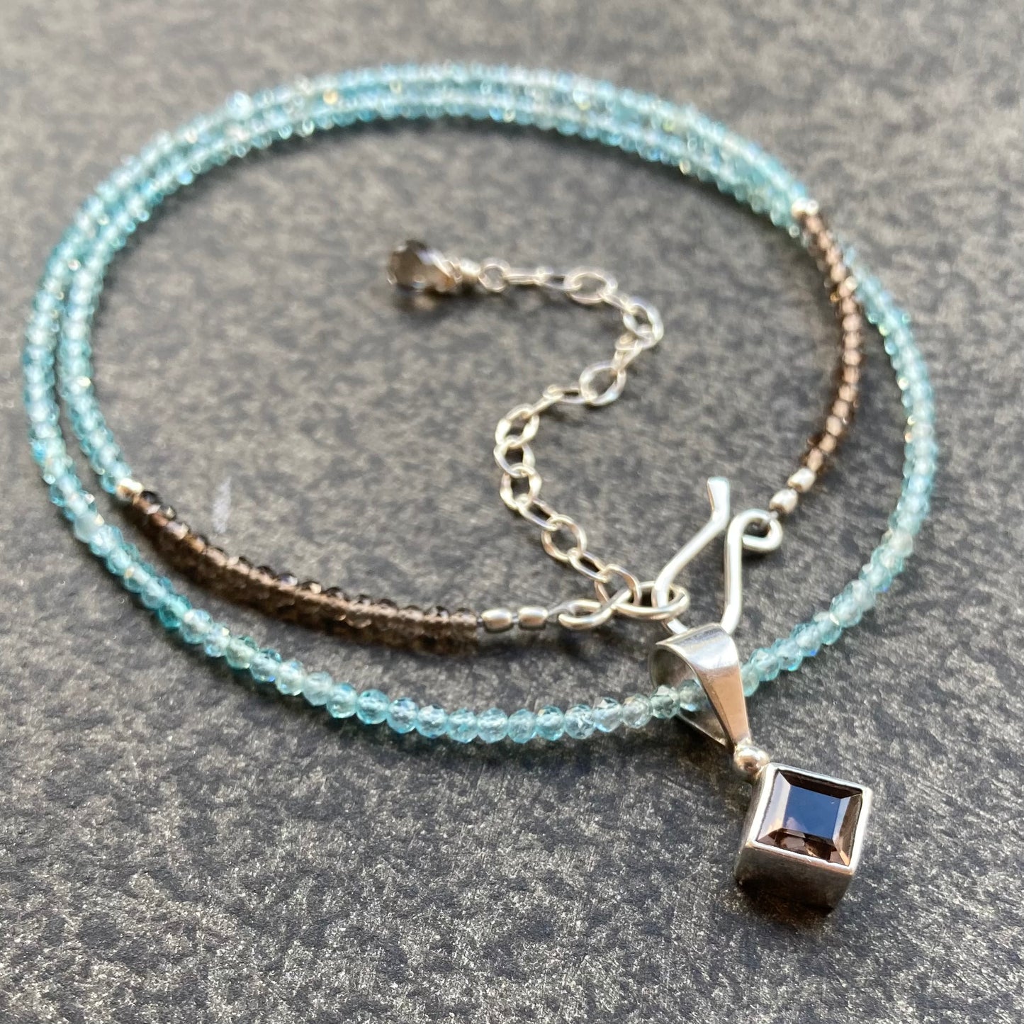 Sky Blue Apatite & Vintage Sterling Silver Smoky Quartz Pendant Choker