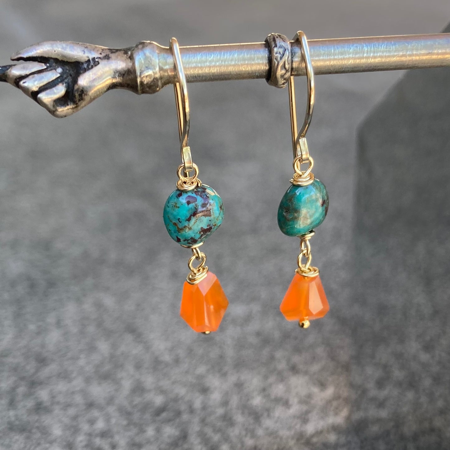 Hubei Turquoise , Carnelian & Gold Earrings