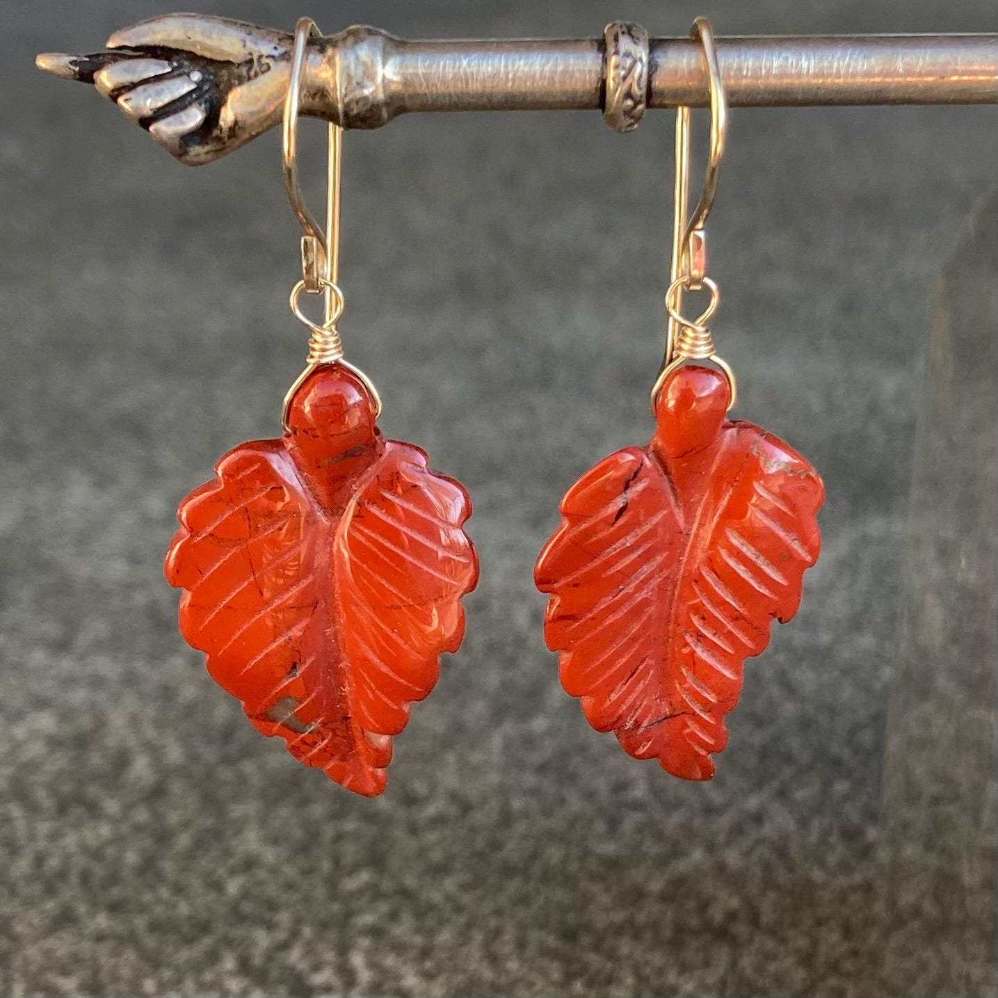 Red Jasper & Gold Leaf Earrings