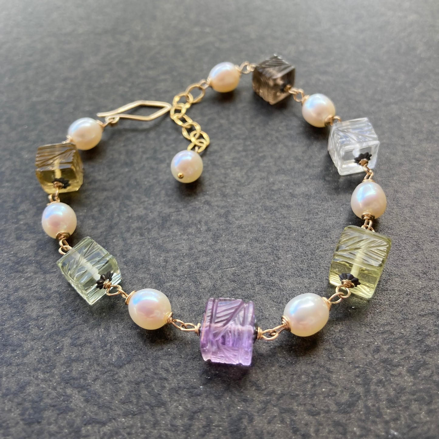 Multi Gemstone, Natural Pearl & Mixed Metal Bracelet