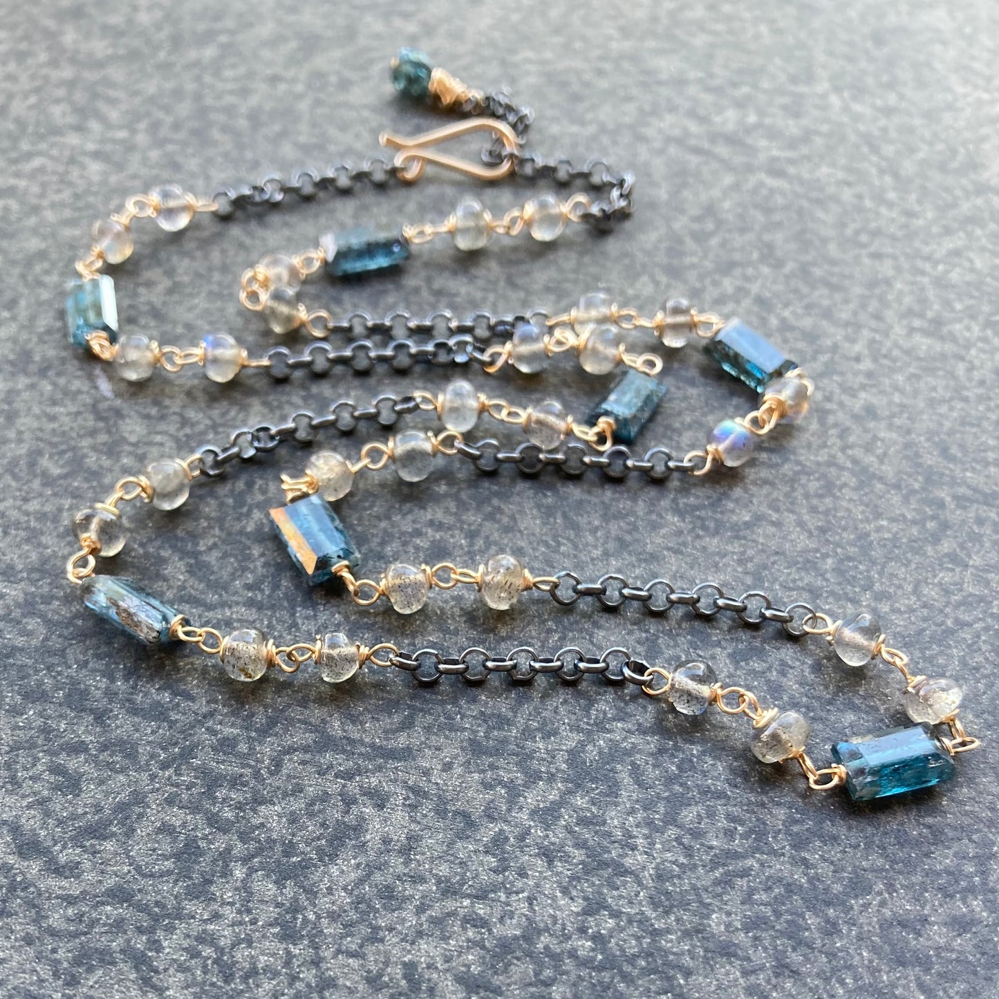 Moss Kyanite, Labradorite & Mixed Metal Necklace