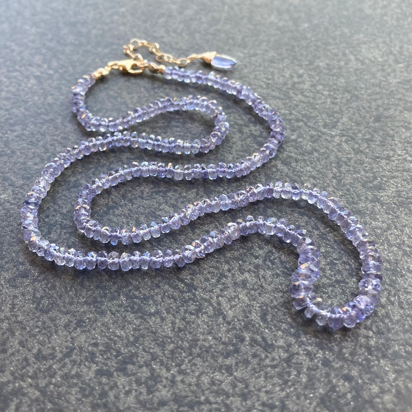 Iolite Hand Knotted Silk Necklace