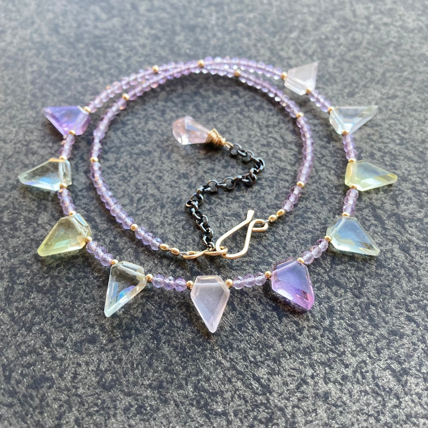 Pink Amethyst, Multi Gemstone & Mixed Metal Choker