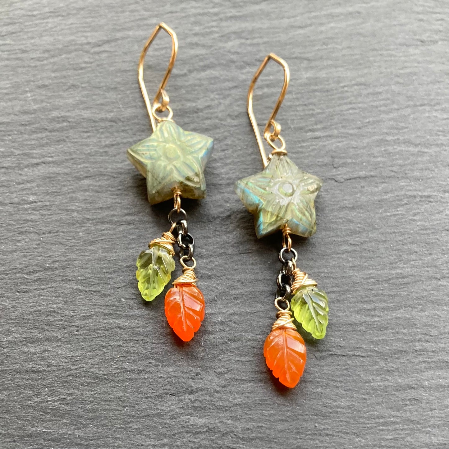 Labradorite & Mixed Metal Star Flower Earrings