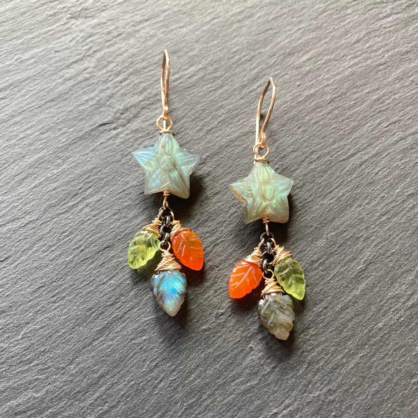 Labradorite & Mixed Metal Star Flower Earrings
