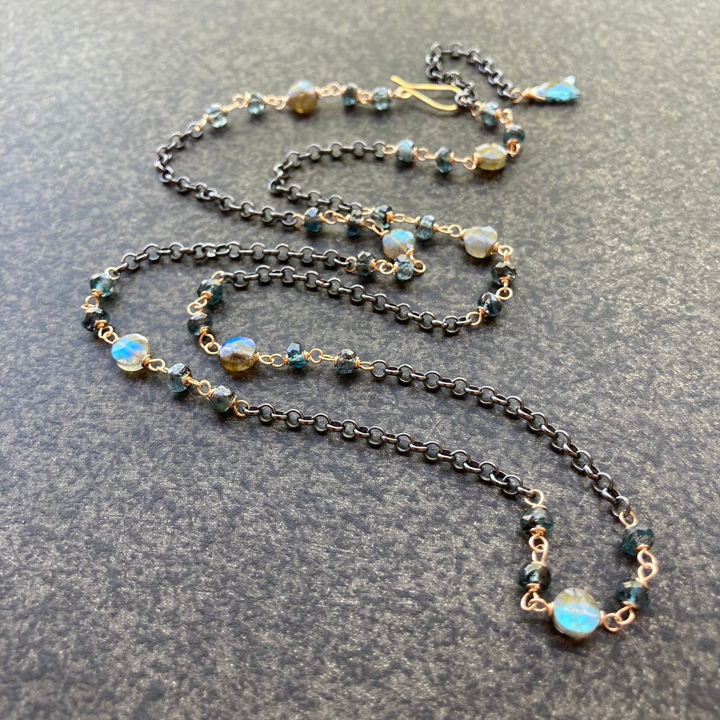 Labradorite, Moss Kyanite & Mixed Metal Necklace