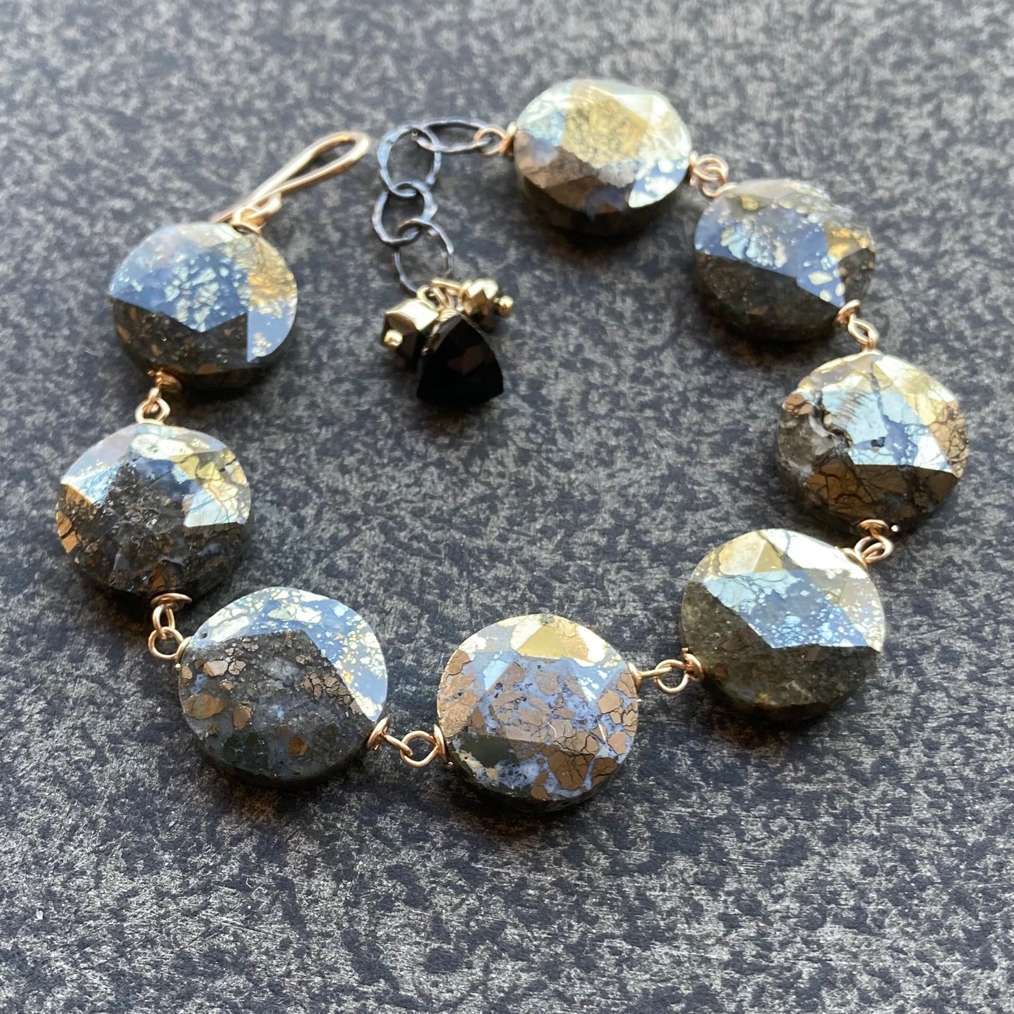 Nipomo Marcasite in Agate & Gold Multi Gem Charm Bracelet