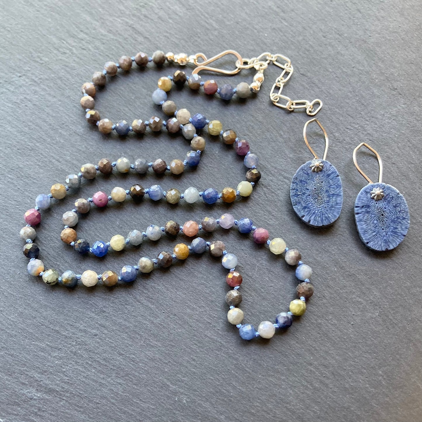 Multicolor Sapphire Hand Knotted Silk Necklace