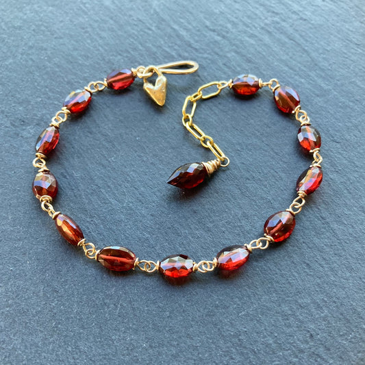 Mozambique Garnet, Gold & Bronze Heart Charm Bracelet