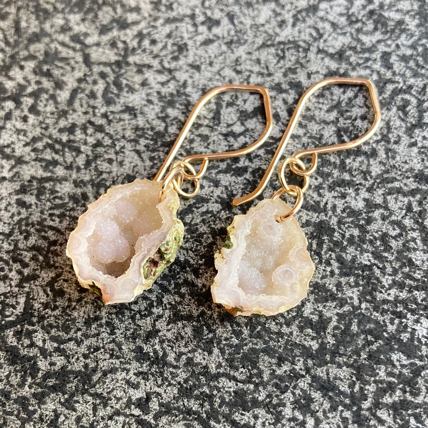 Champagne Druzy Tabasco Geode & Gold Earrings