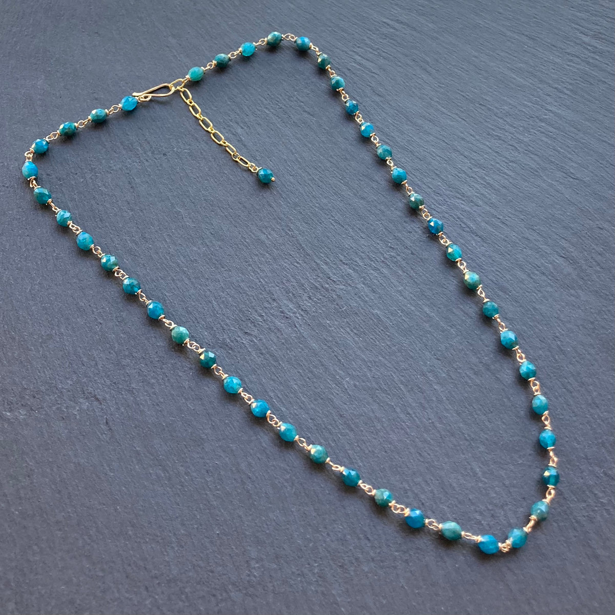 Neon Blue Apatite & Gold Necklace