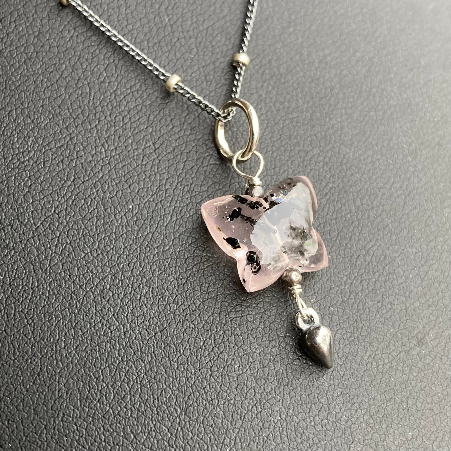 Rutilated Rose Quartz Butterfly & Sterling Silver Pendant Necklace