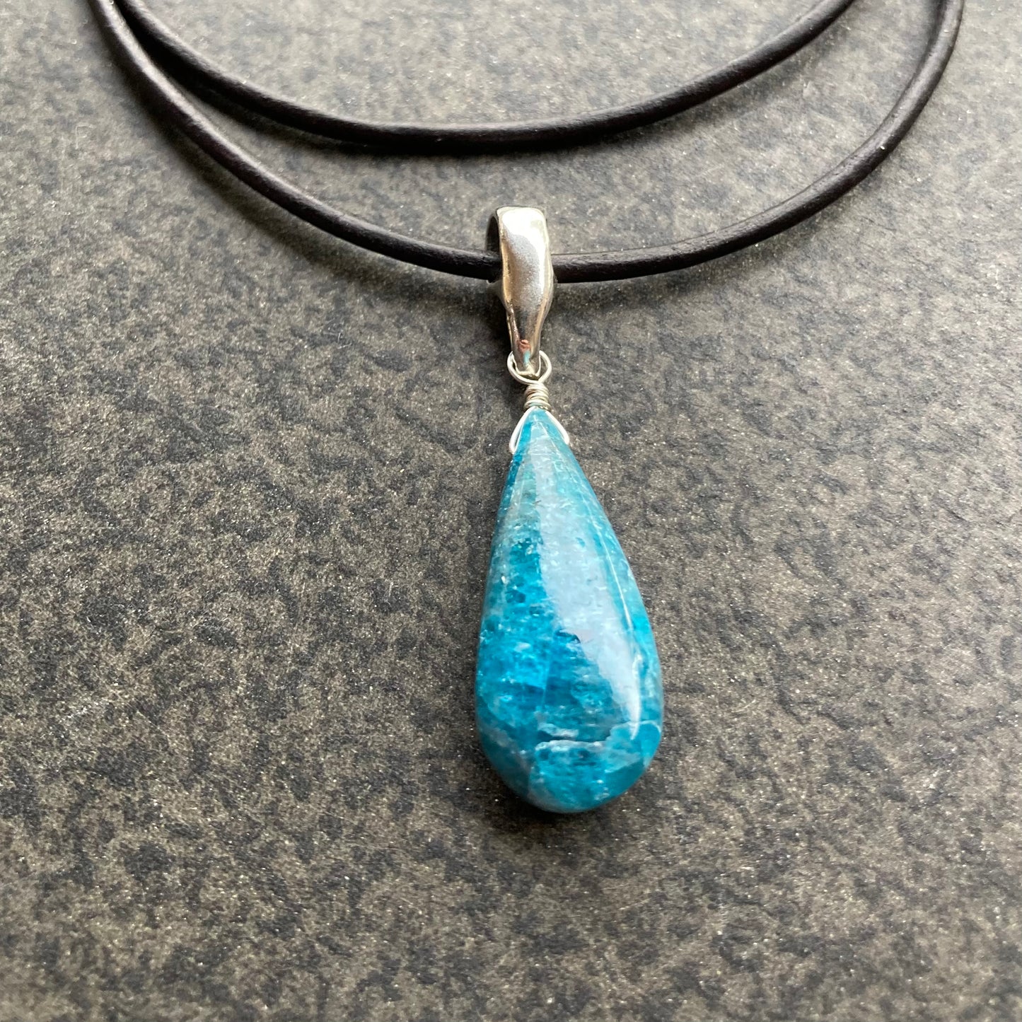 Apatite & Sterling Silver Leather Choker