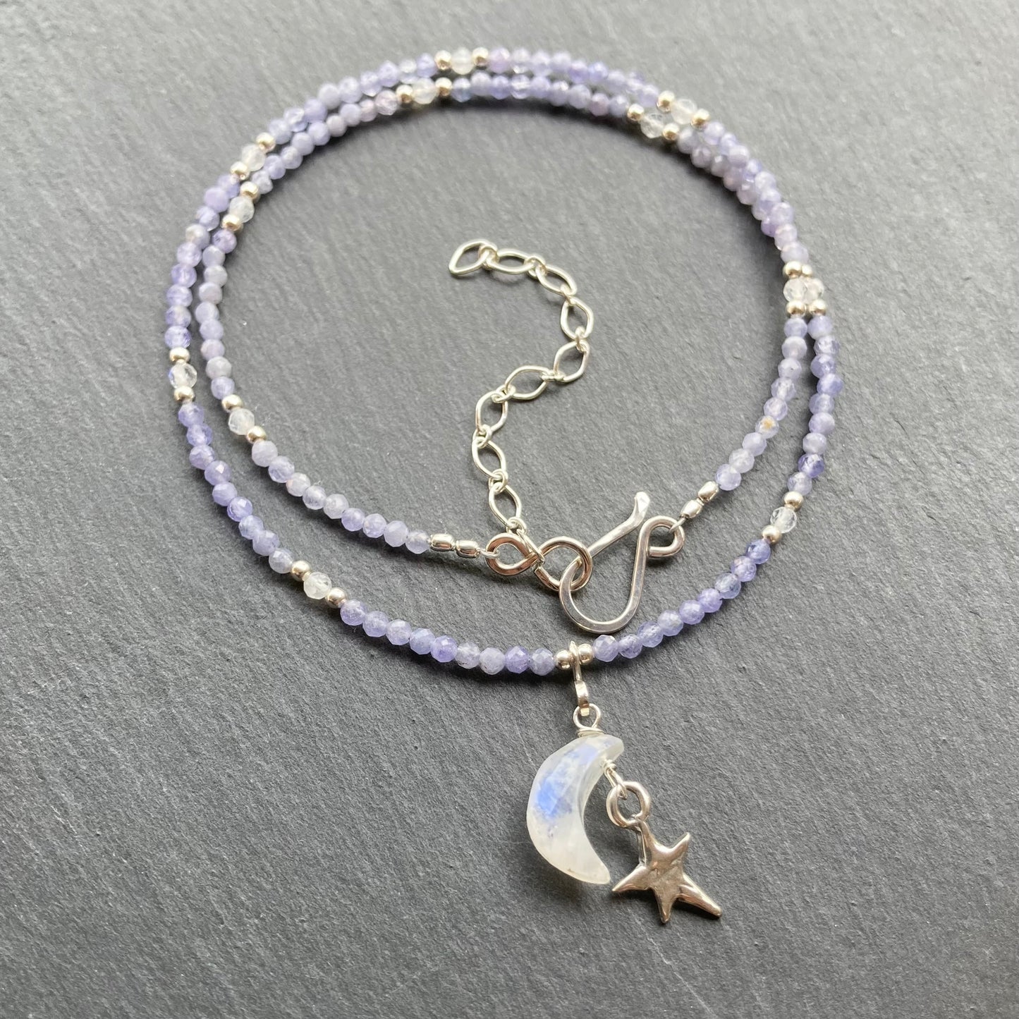 Tanzanite, Rainbow Moonstone & Sterling Silver Moonbeam Choker