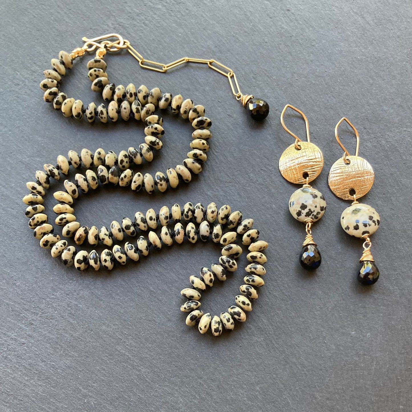Dalmatian Jasper Hand Knotted Silk Necklace