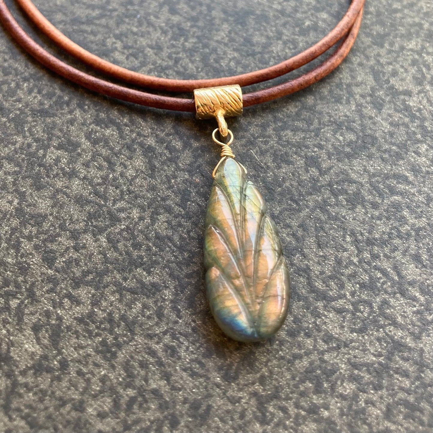 Labradorite & Bronze Leather Choker