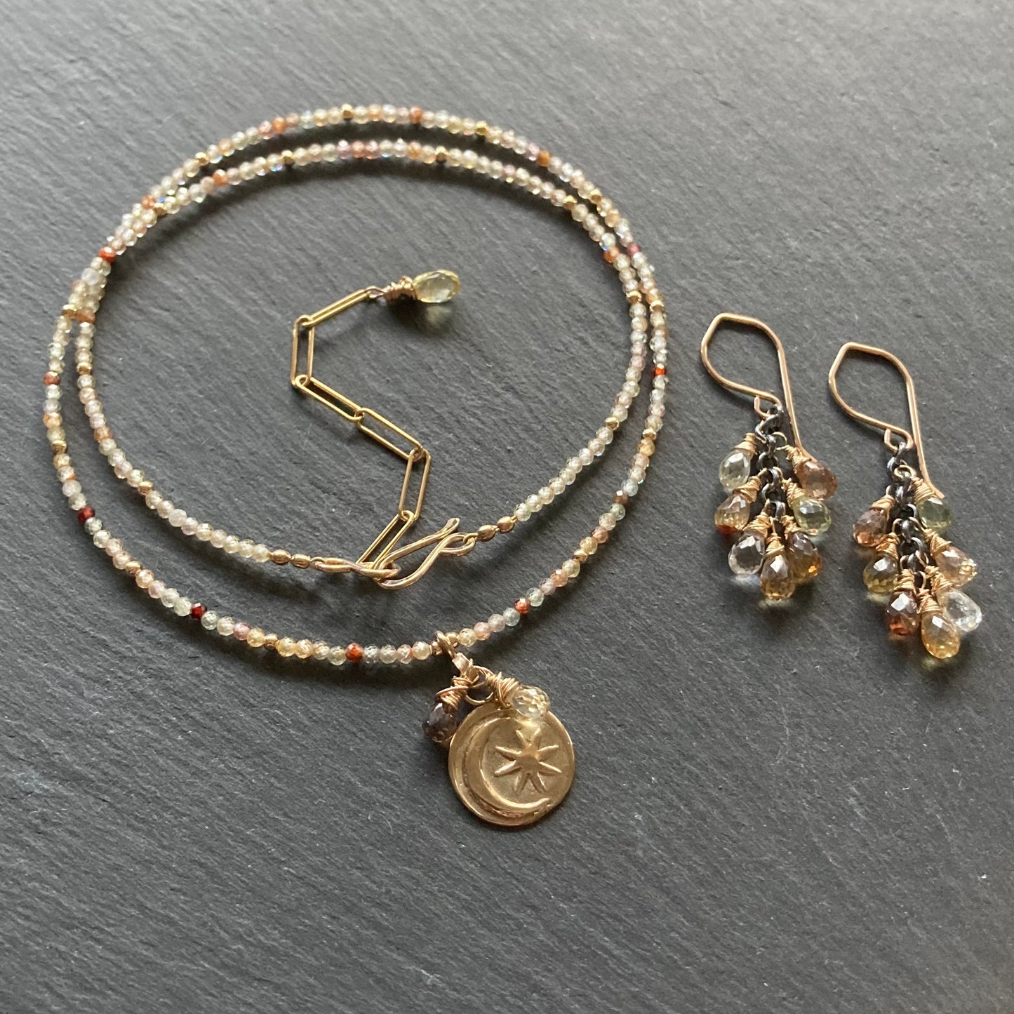 Natural Zircon & Mixed Metal Cascade Earrings