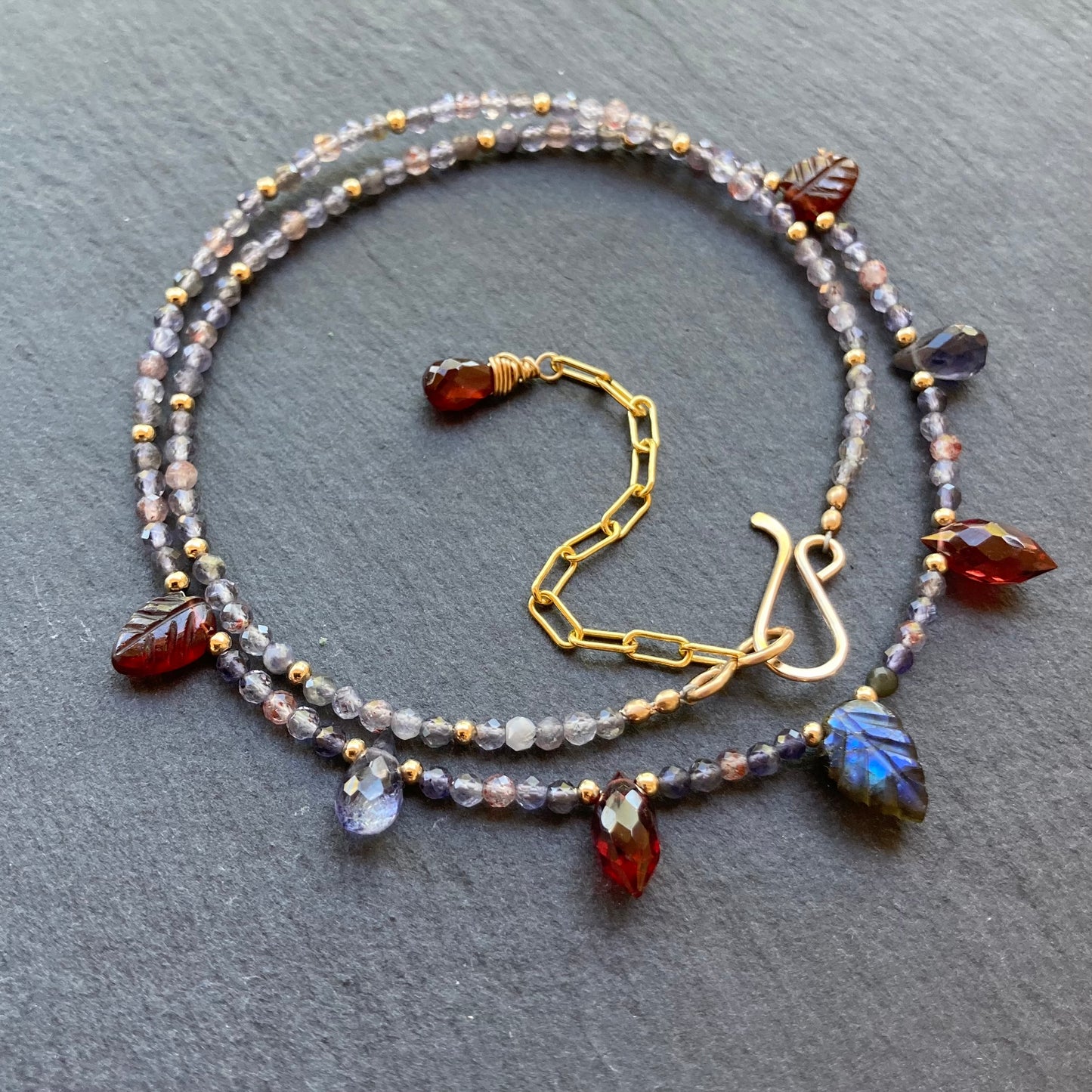 Iolite Sunstone & Multi Gemstone Charm Choker