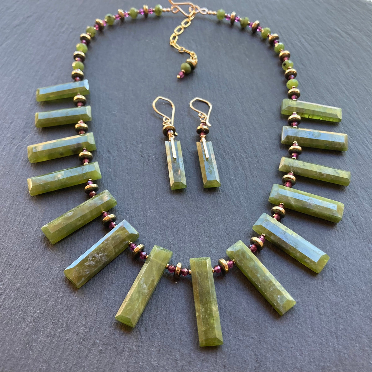 Vesuvianite & Purple Garnet Necklace