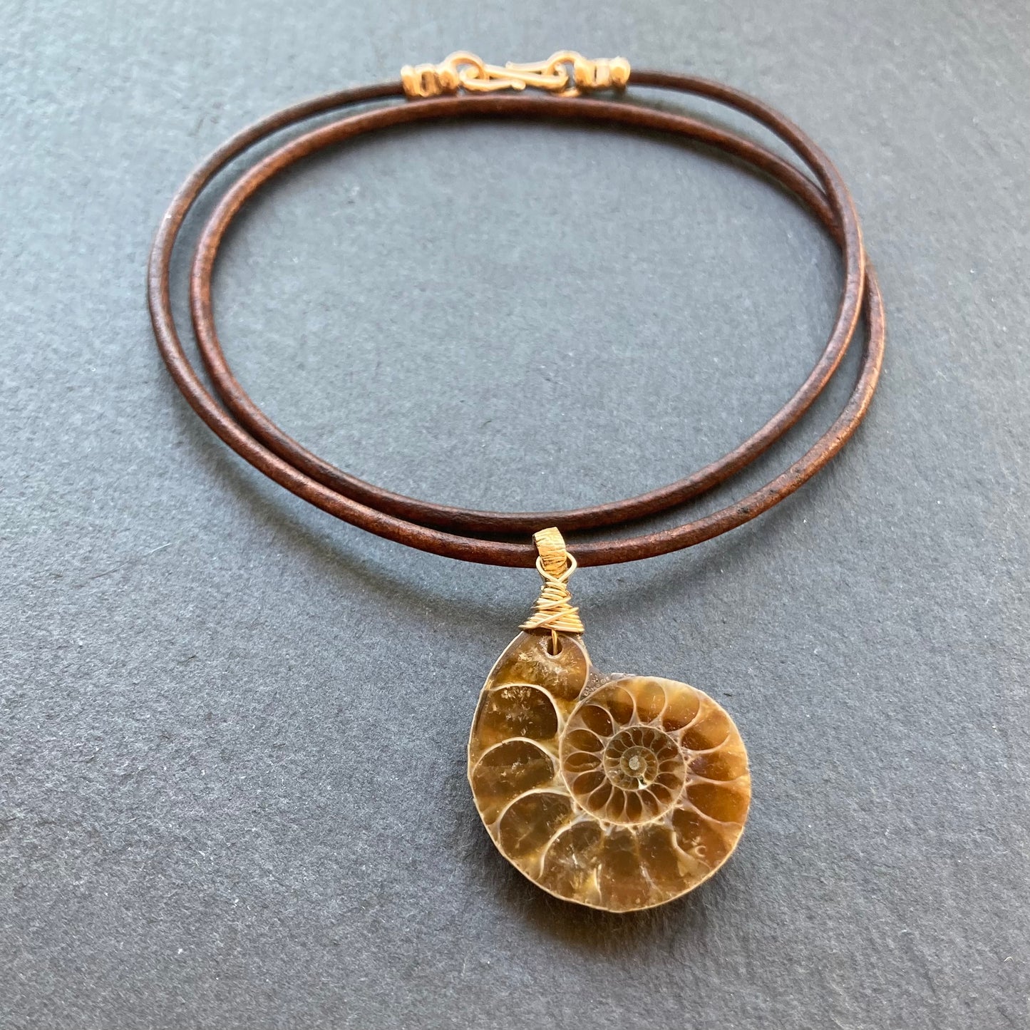Natural Ammonite & Bronze Leather Choker