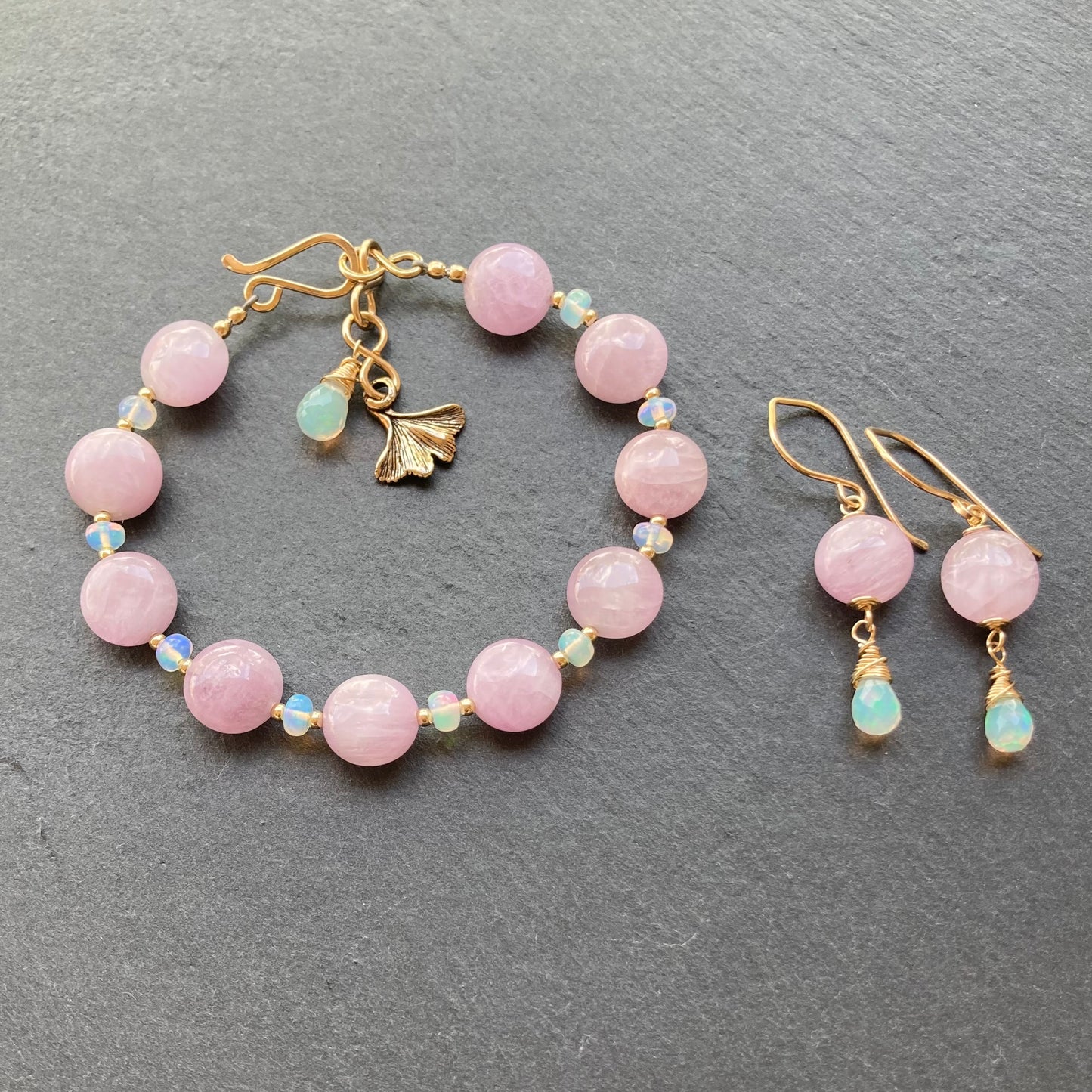 Kunzite, Ethiopian Opal & Gold Earrings