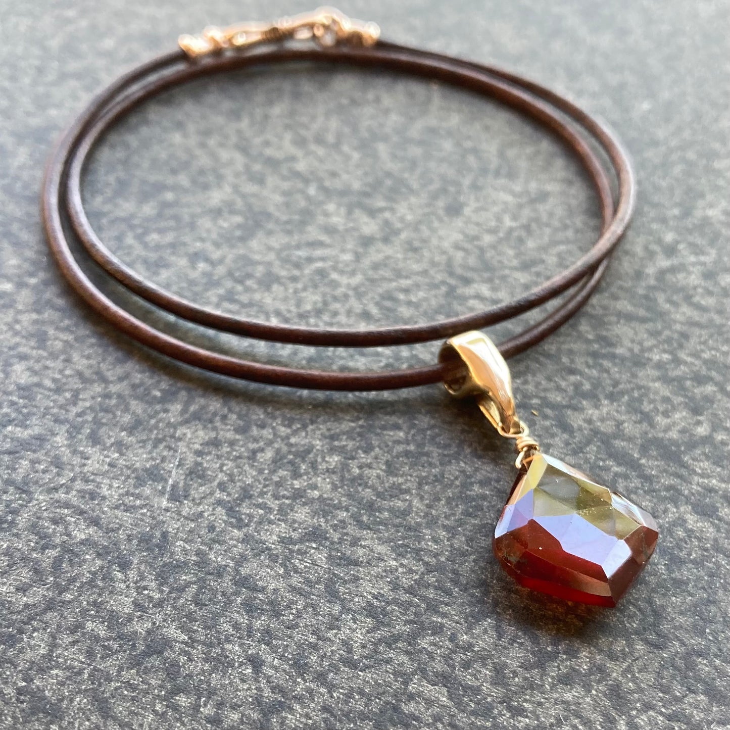 Hessonite Garnet & Bronze Leather Choker